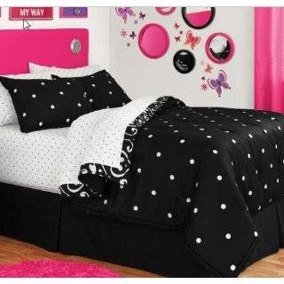 Black & White Polka Dot Reversible Full Comforter Set (8 Piece Bed In 