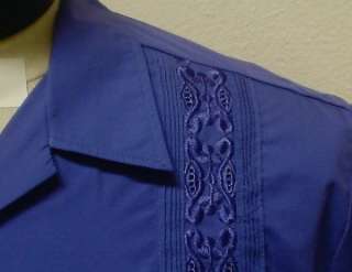 NWT Purple/Blue Guayabera Cigar Wedding Bar Shirt L  