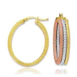    14k Tri Tone Gold Hinged Post Stylish Hoop Earrings Jewelry