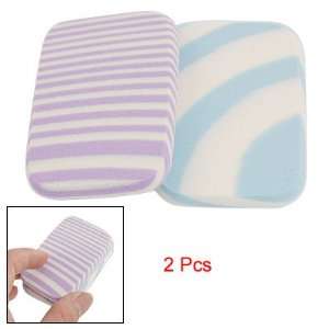    2 Pcs Blue Purple White Stripe Print Sponge Powder Puff Beauty
