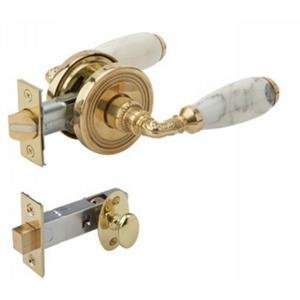   Door Lever Privacy Set with Dead Bolt, White Marble Lever Handle Home