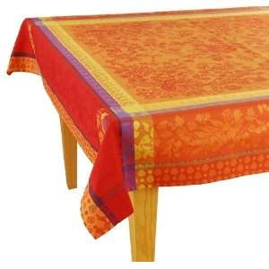   Orange Jacquard Woven Cotton Tablecloth 63 x 78