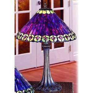 Peacock Table Lamp   New   With Round Base (Purple/Green) (18H x 14W 