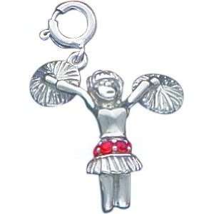    Sterling Silver Red Synthetic Stone Cheerleader Charm Jewelry