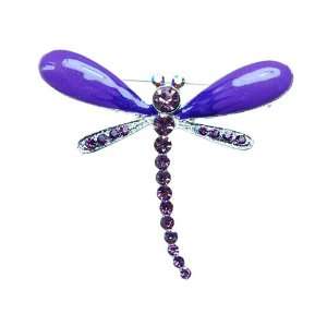   Purple Enamel Amethyst Crystal Rhinestone Dragonfly Insect Pin Brooch