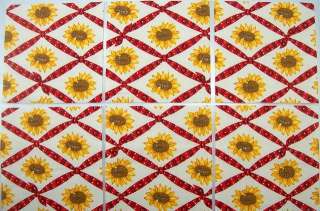 15 Yellow Sunflower Fabric Squares Quilt Blocks 4x4  
