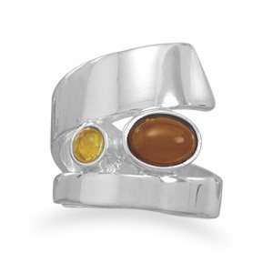   BALTIC AMBER WRAP AROUND STYLE .925 STERLING SILVER RING IN SIZE 10