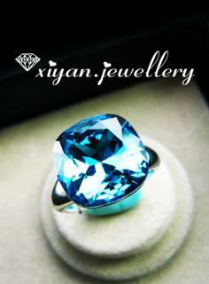 Amazing Deep Ocean Blue Swarovski Crystal Ring  