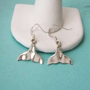 Sterling Silver Whale Tail Sea Animal Dangle Earrings  