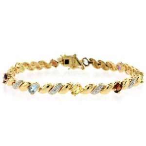  Gold over Sterling Silver Multi Gemstone & Diamond Accent San Marco 