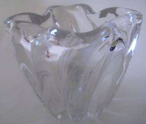 Art Glass Flower Vase Clear Thick Walls Swirl Heavy  