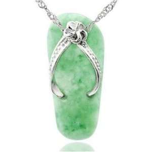  Silver Green Jade Chinese Luck Pendant Necklace with Sterling Silver