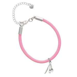   Fork, Knife and Spoon Charm on a Pink Malibu Charm Bracelet Jewelry