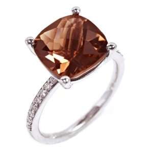  18k Whie Gold Smokey Quartz & Diamond Ring Size 7.25 Ct.tw 