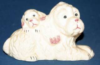 Vintage Poodle DOGS Figurine Family Mom and Puppy OLD  