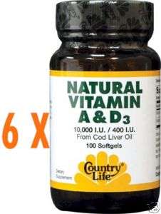 Vitamin A & D3 10000/400 IU 600 Sgels   Country Life  