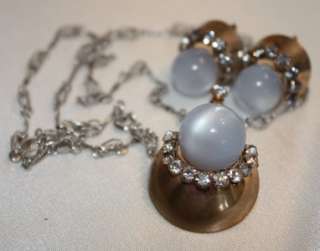 Stunning Blue Moonstone & Rhinestone Pendant Necklace & Earring Set 