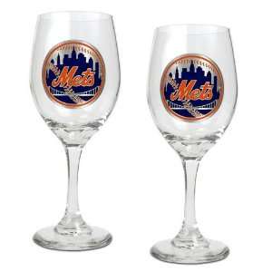  New York Mets MLB 2pc Wine Glass Set   Primary Logo 