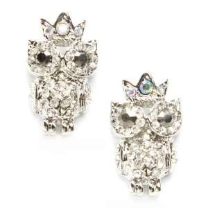  Crystal Big Eye Owl Princess Crown Stud Earrings Jewelry