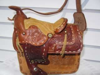 Vintage Tooled & Stitched Leather Country Western Horse Saddle Bag 