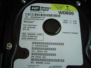 WESTERN DIGITAL WD800BB 22JHC0 FW05.01C05 80GB IDE HD 718037103938 