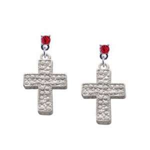   Cross   Faux Stone Look Red Swarovski Post Charm Earrings [Jewelry