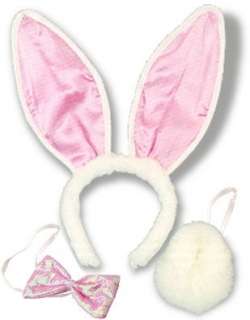    Sexy New White Pink Bunny Ears with Tail and Bow Tie Clothing