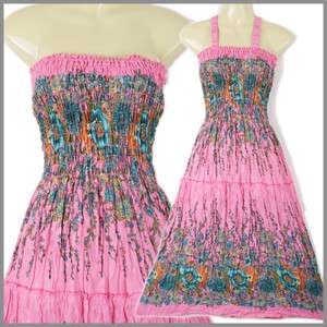 ld002p Boho Ladies Beach Sun Dress Floral Pink XS S M L  