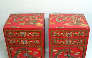 Pair Chinese 4 Sides Painted Side End Table Chest e928d  