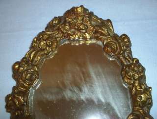   gilt wood tole italian florentine ornate vintage hand mirror vanity