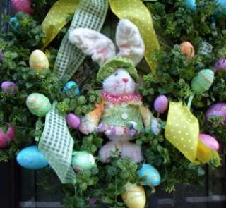   Wreath Spring Garden Door Bunny & Eggs Colorful Luxe Wreaths Big Bow