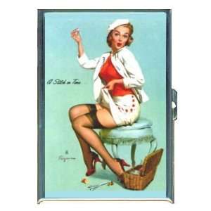  PIN UP GIRL SEWING SAILOR SUIT ID Holder, Cigarette Case 