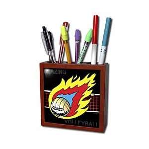   Volleyball Crossing the Net   Tile Pen Holders 5 inch tile pen holder